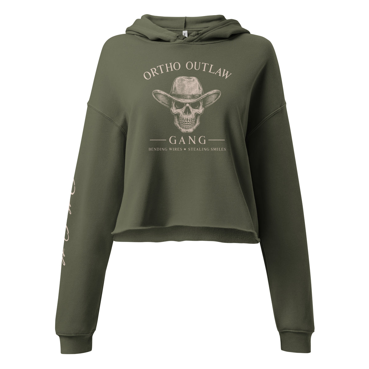 Ortho Outlaw graphic crop hoodie orthodontic apparel skull logo design