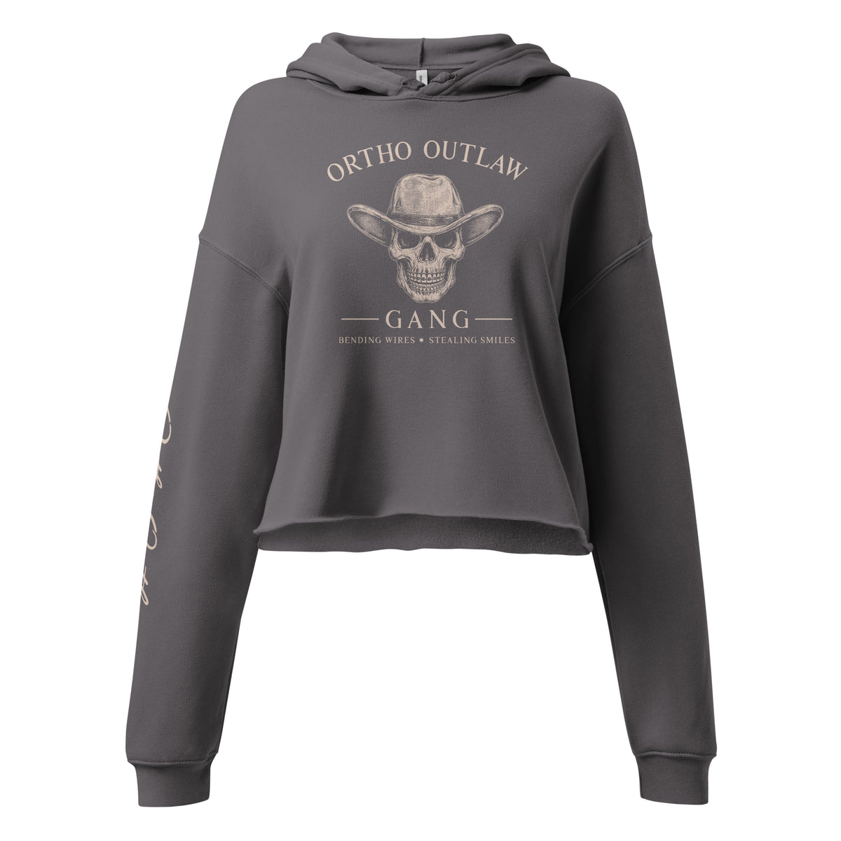 Ortho Outlaw graphic crop hoodie orthodontic apparel skull logo design